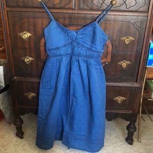 Indigo knee length linen and cotton mix dress